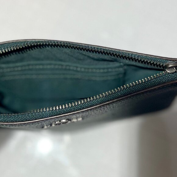 Coach Large Zipped Wristlet Metallic Dark Green Pebble Leather w/Strap and Tag - Picture 6 of 7